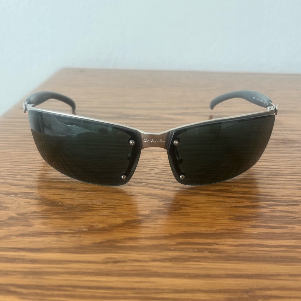Authentic Chanel Silver/Grey Half Rim Vintage Sunglasses